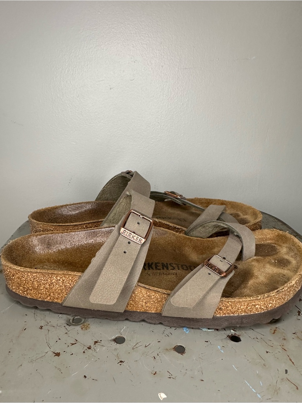 Birkenstock Women’s Taupe Two-Strap Suede Sandals size 37